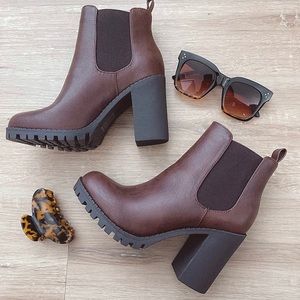 Brown Ankle Boot With Chunky Heel